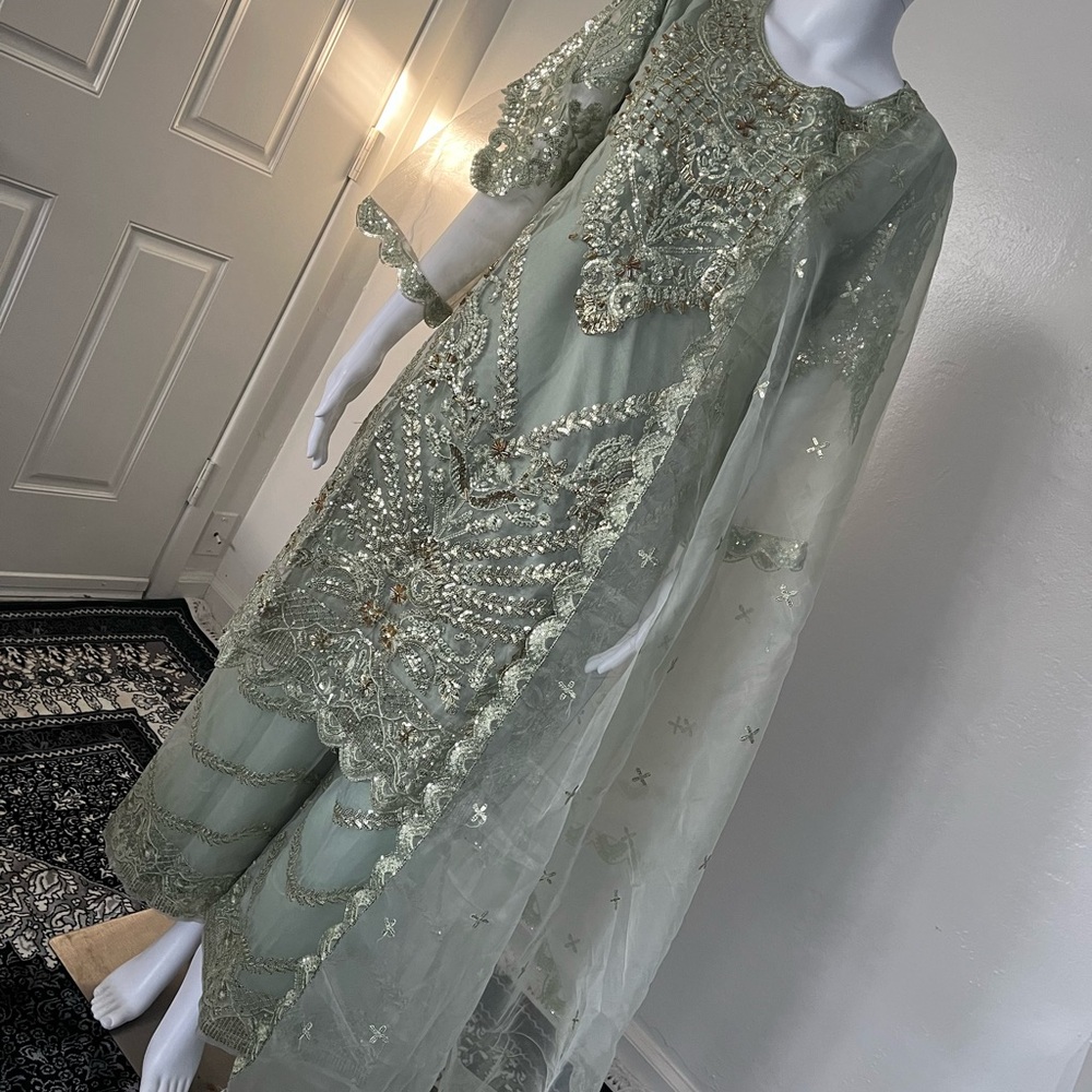 Elegant Green Embroidered Outfit